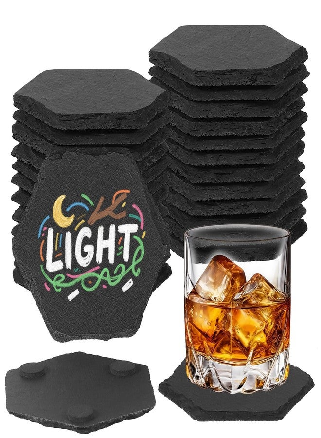 DASSNANE 24PCS Slate Rock Coasters Black Bulk Blank Laser Engraved Hand Painted Beverage Coasters, Non-Slip Bottom Mat, Home Office Kitchen Gift Wedding Bar Party - Image 1